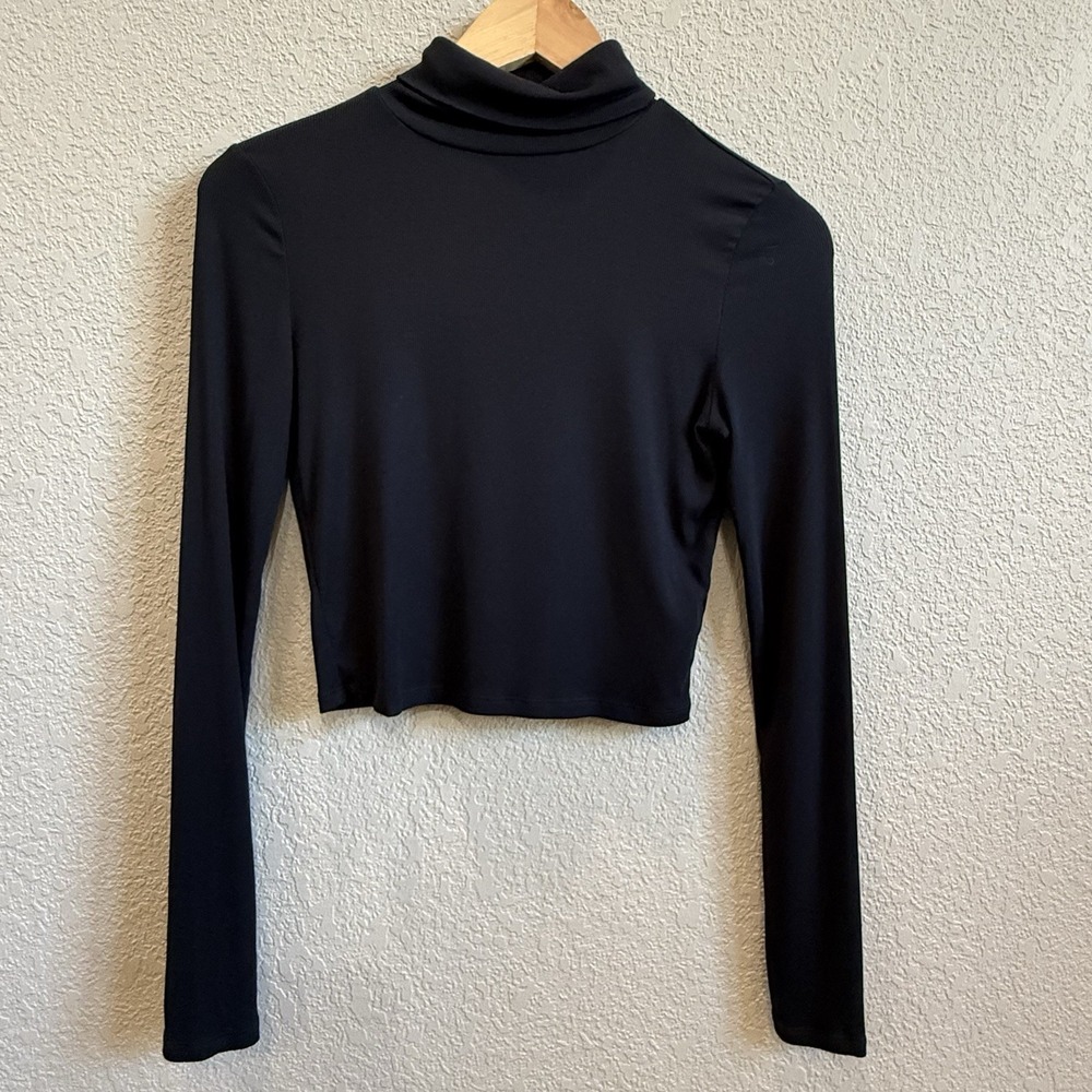 Aritzia Sunday Best Freshman Cropped Turtleneck Small Black Modal • FLAW